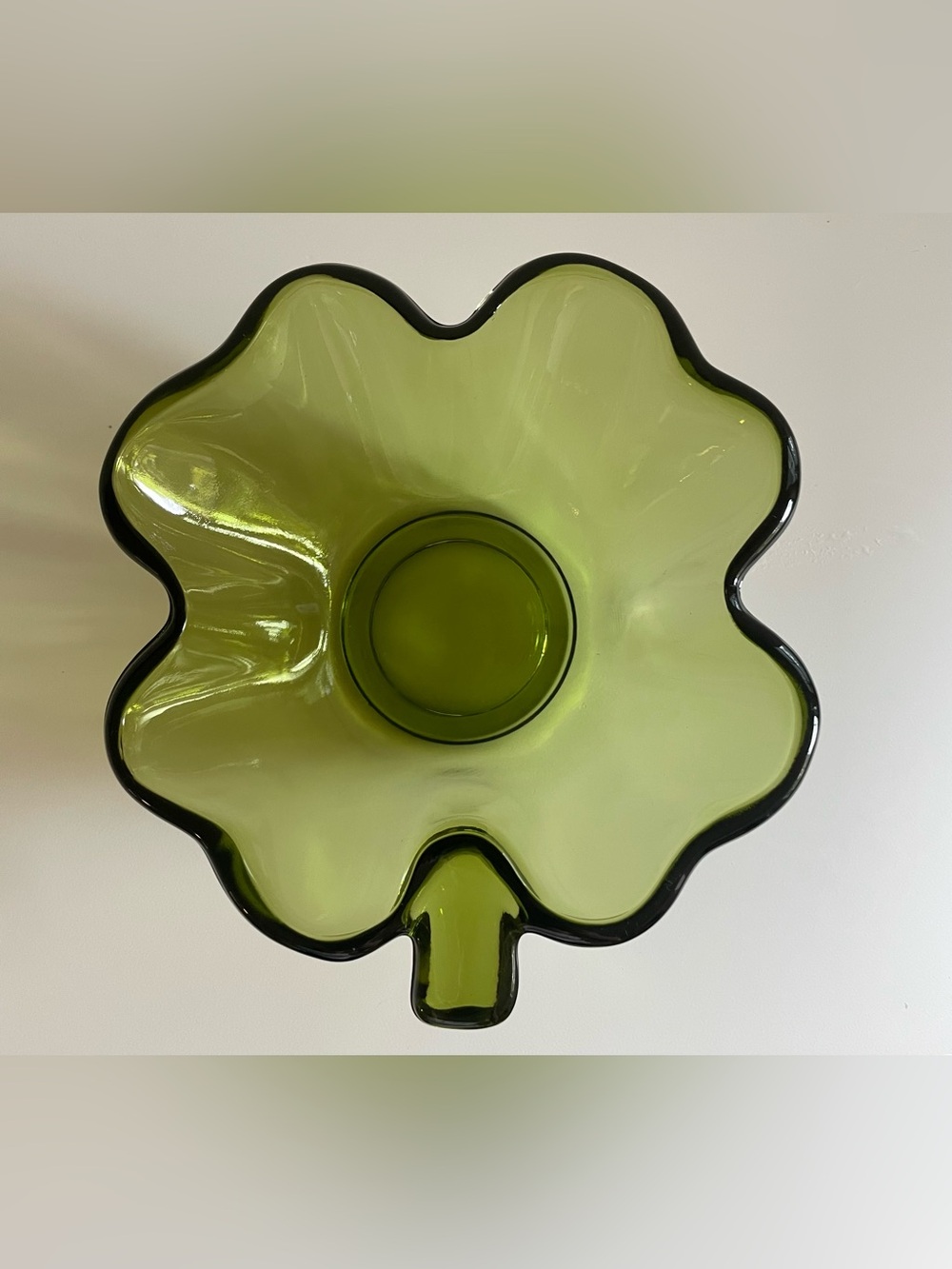 Vintage Green Glass Clover Bowl